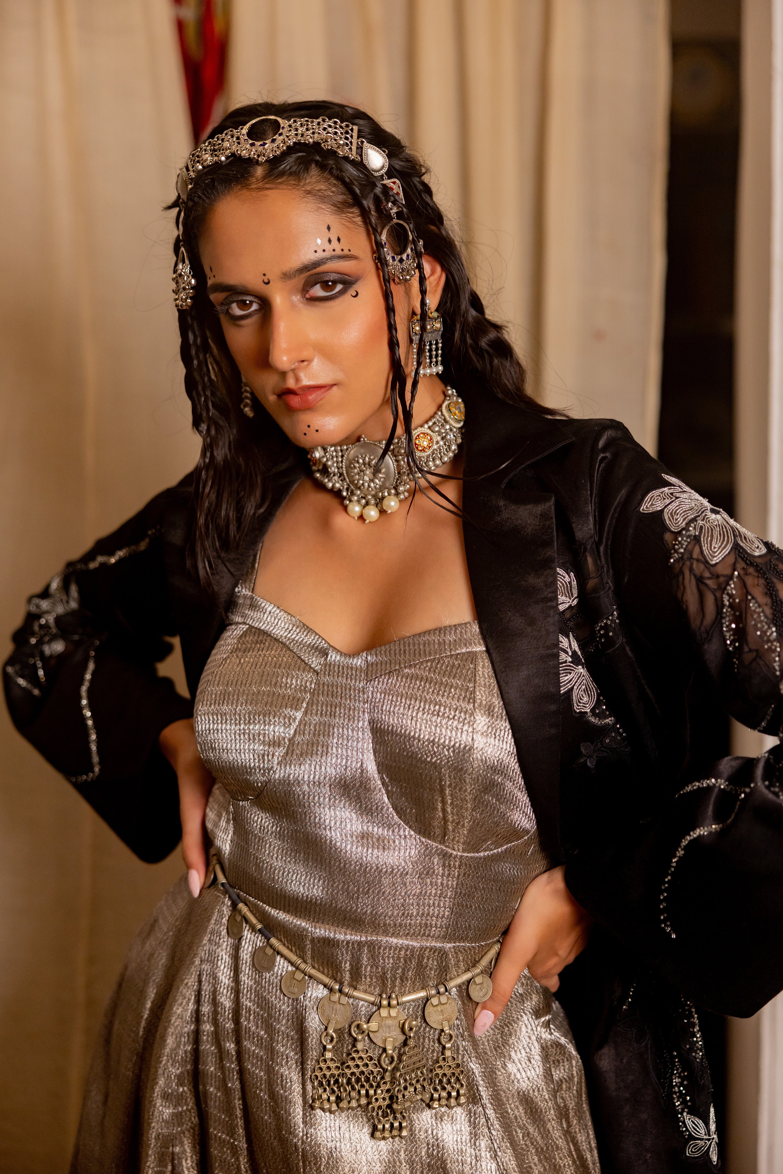 BLACK BLAZER WITH SILVER DRESS ( NEERJA)