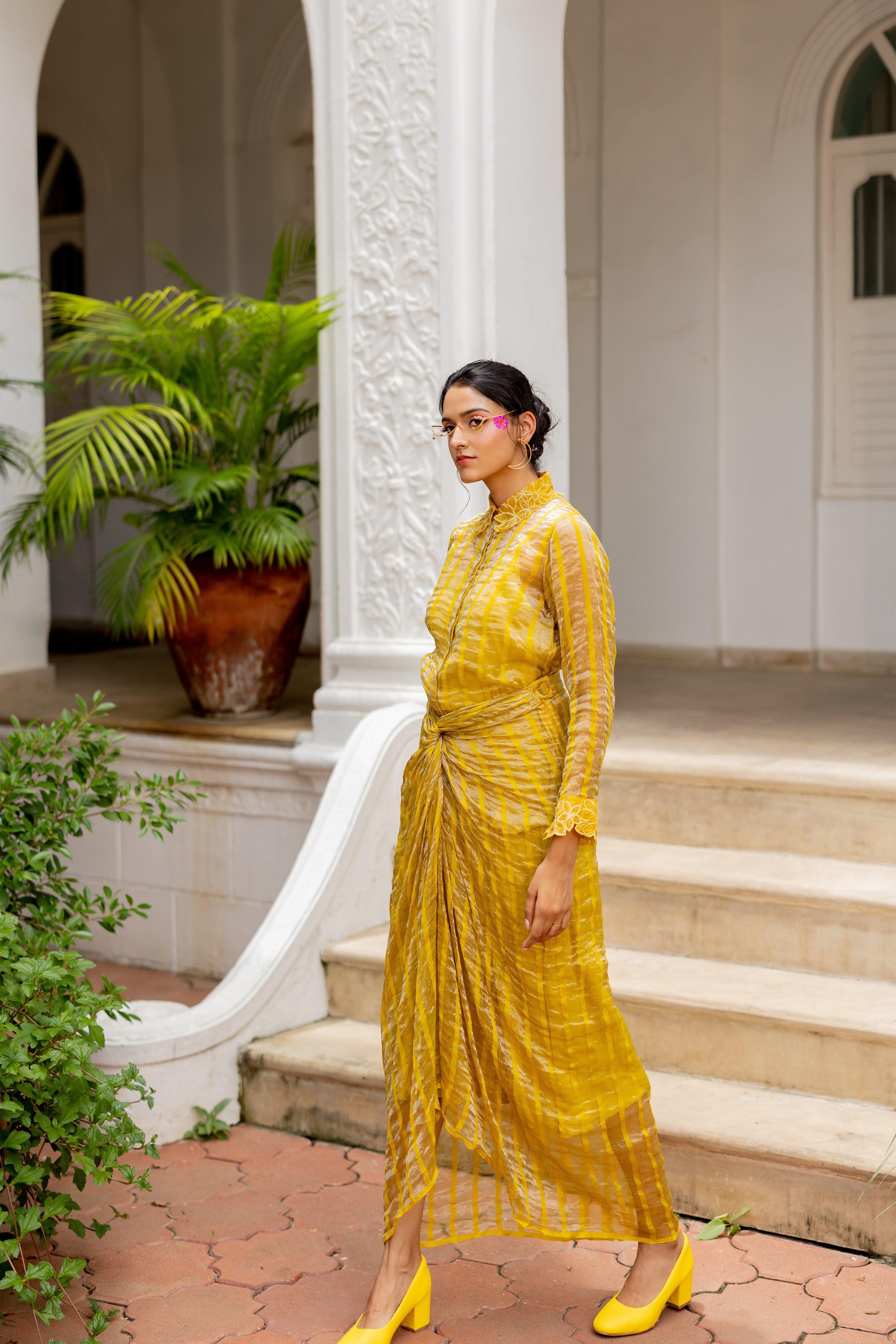 YELLOW SHIRT WITH DRAPE SKIRT (Alicia)