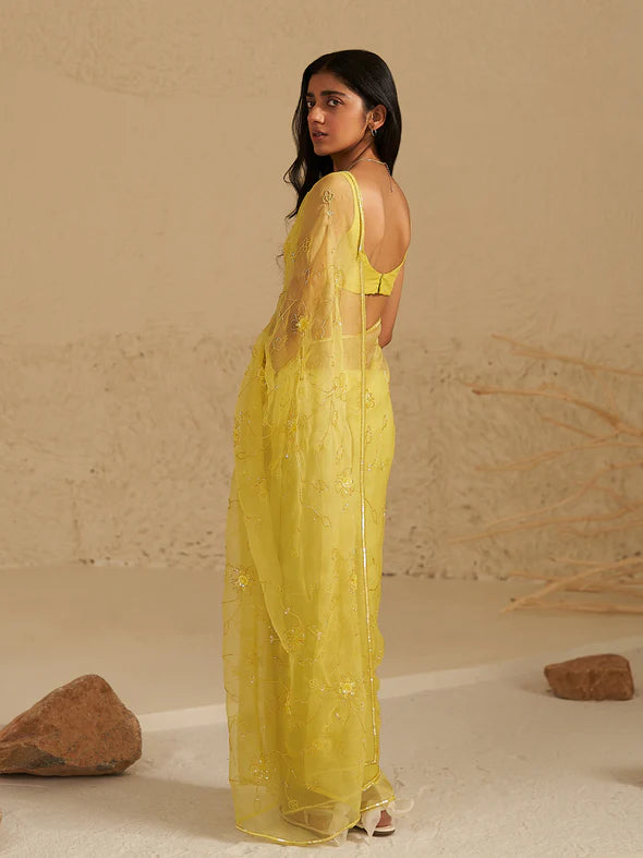 Floret Silk Organza Saree Set