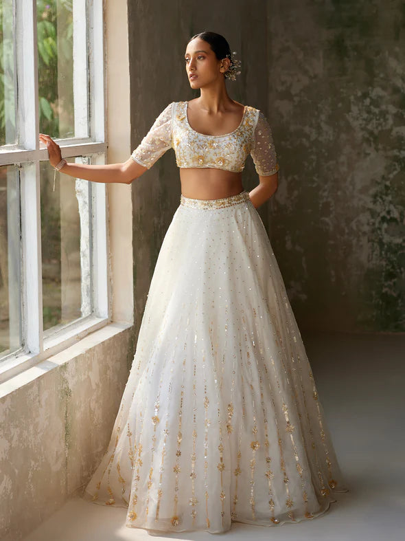 FREESIA IVORY SILK ORGANZA LEHENGA SET