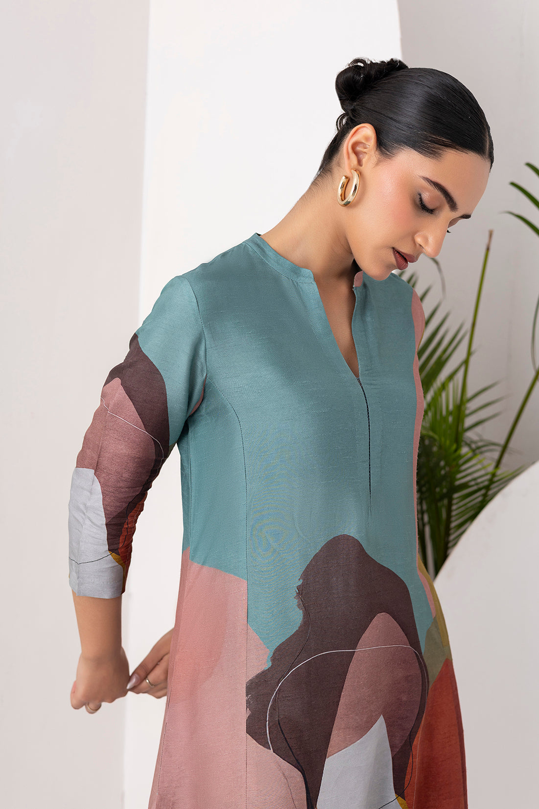 Multicoloured Viscose Dupion Printed Tunic  (1 PC)