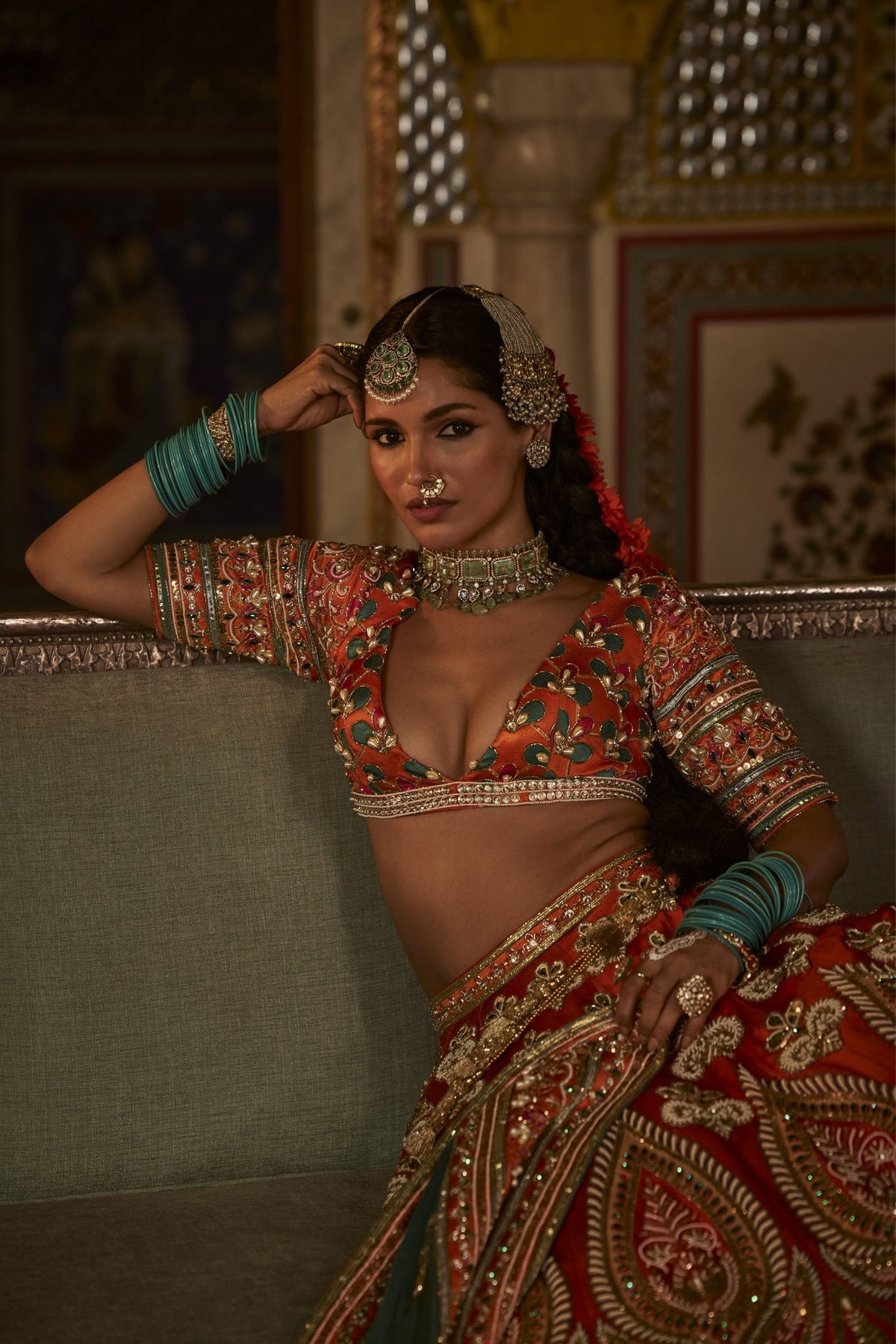 Silk Lehenga Set With Traditional Paisley Motifs