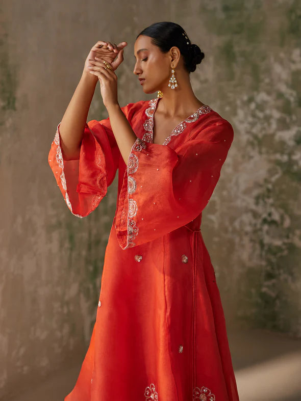ENIGMA RED SILK ORGANZA KURTA SET