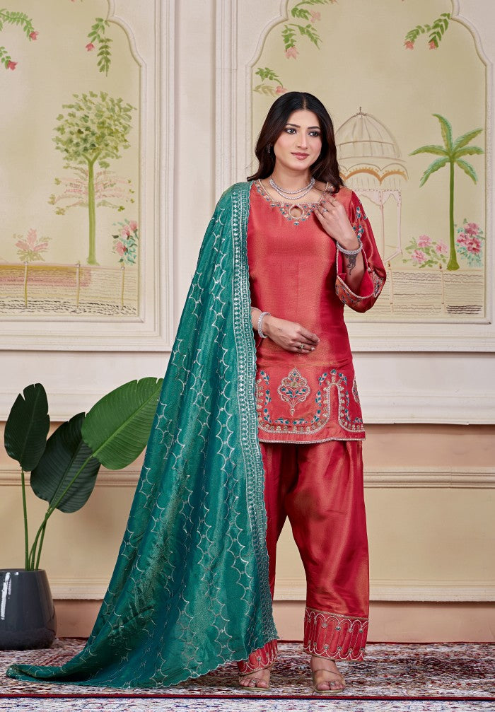 Coral & Teal Festive Kurta Set
