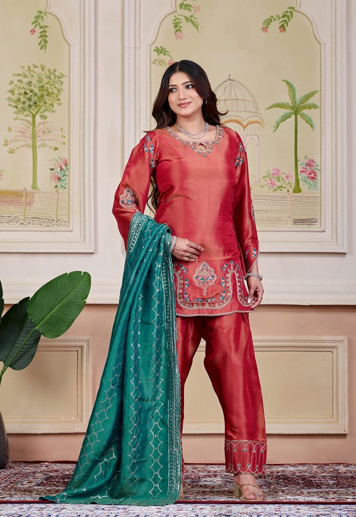 Coral & Teal Festive Kurta Set