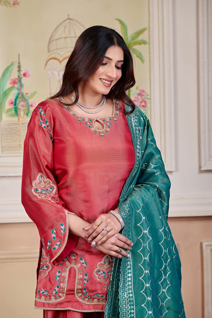Coral & Teal Festive Kurta Set