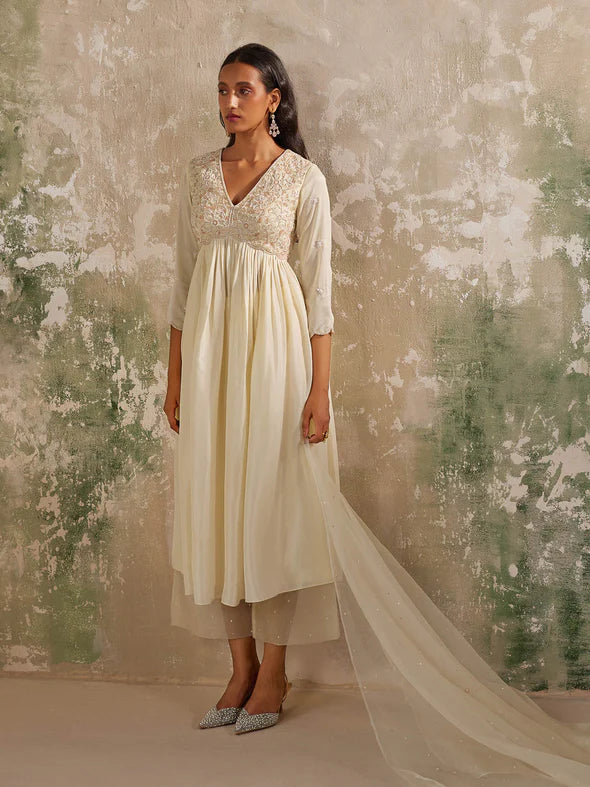 OASIS CREAM SILK KURTA SET