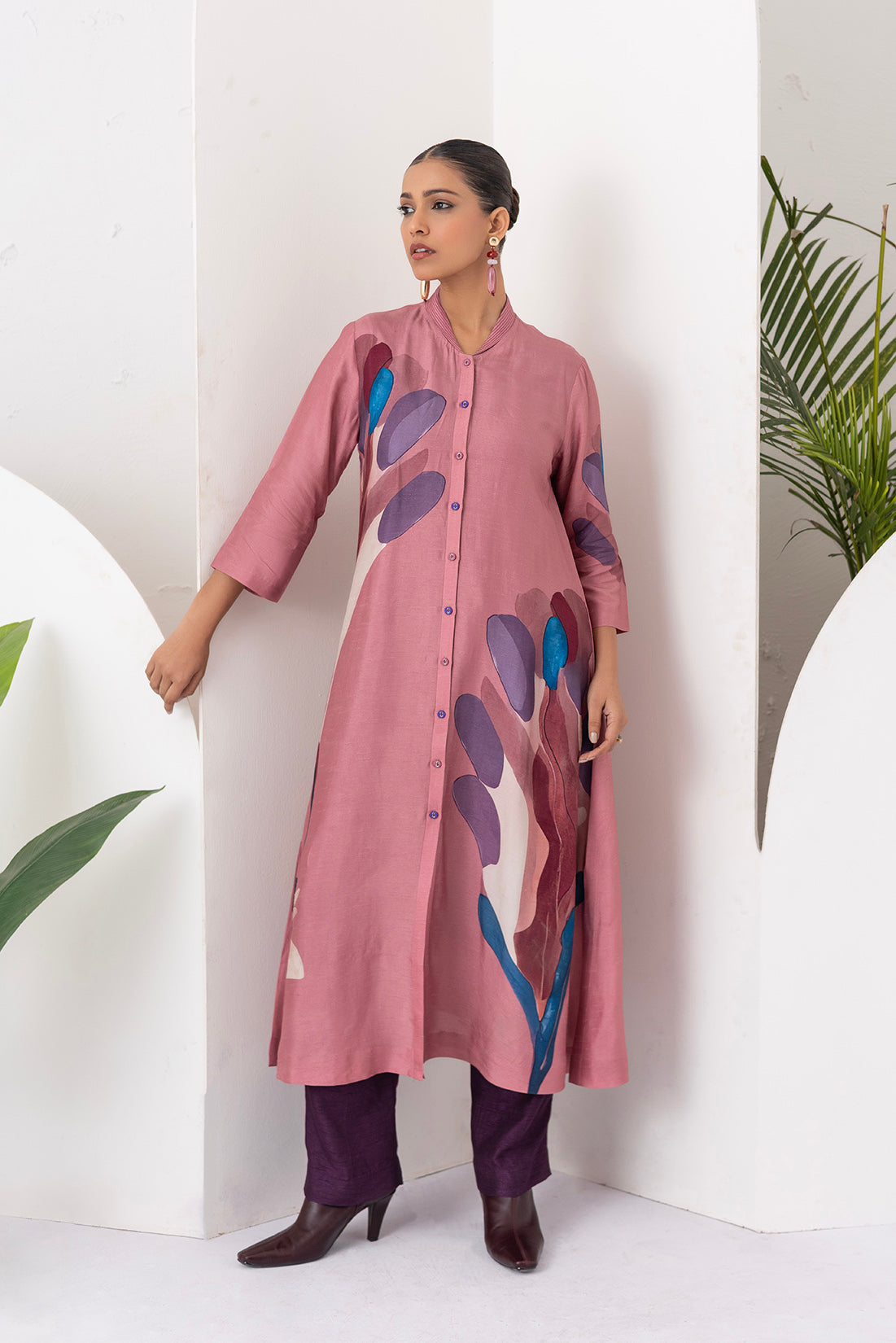 Salmon Pink Viscose Dupion Printed Dress  (1 PC)