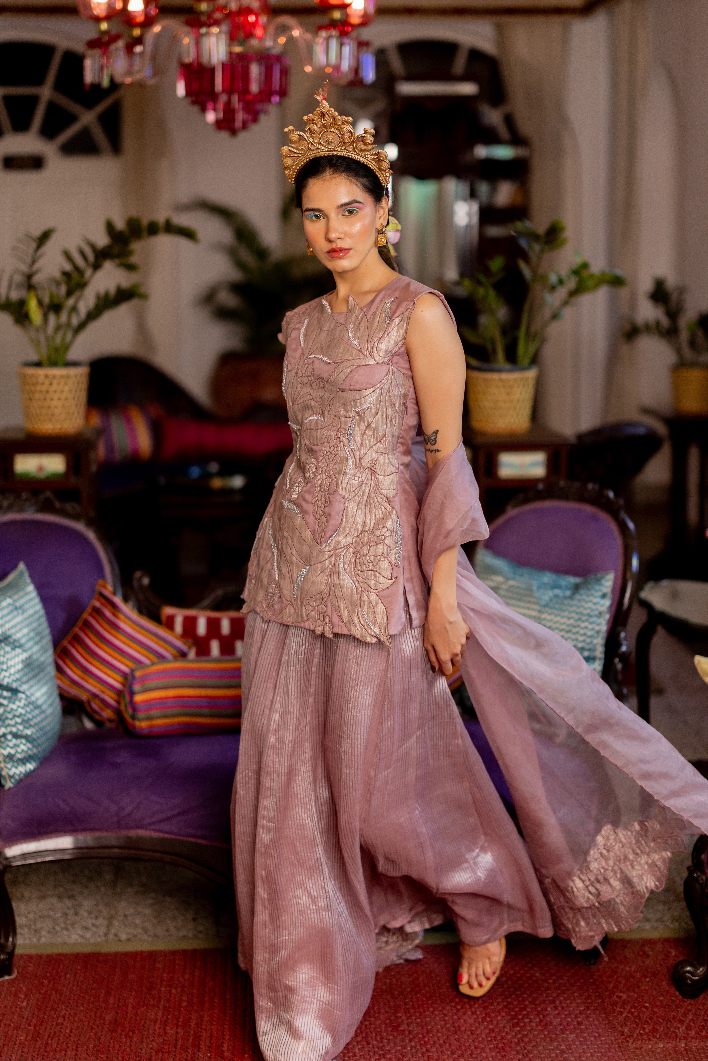CHAMPAGNE KURTA SKIRT WITH DUPATTA (kavya)