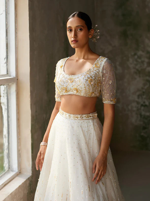 FREESIA IVORY SILK ORGANZA LEHENGA SET