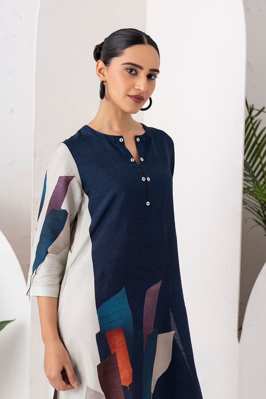 Blue & Ivory Viscose Dupion Printed Tunic  (1 PC)