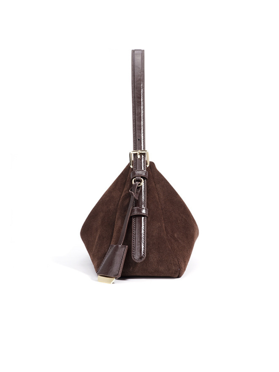 Velena - Ladies suede Leather Baguette Bag, col. Chocolate