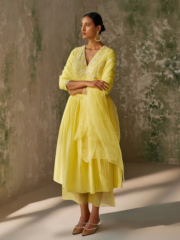 SERENE YELLOW SILK KURTA SET