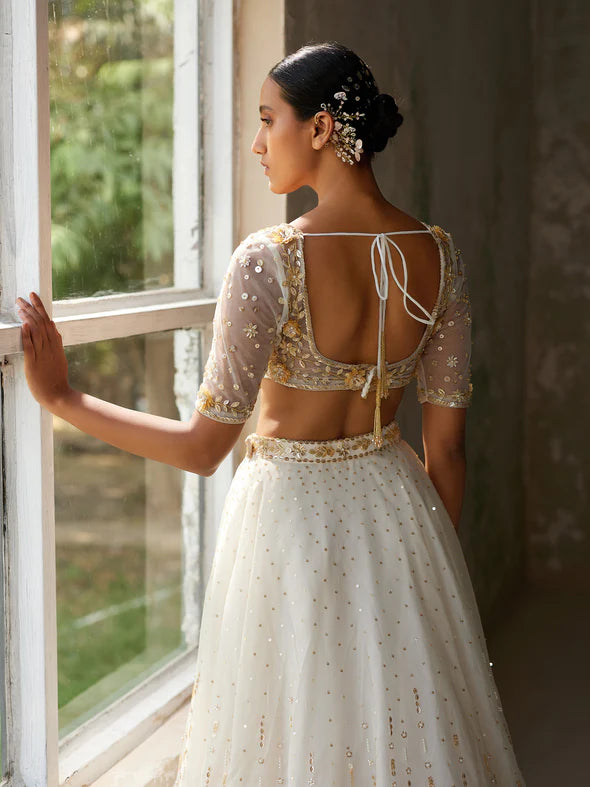 FREESIA IVORY SILK ORGANZA LEHENGA SET