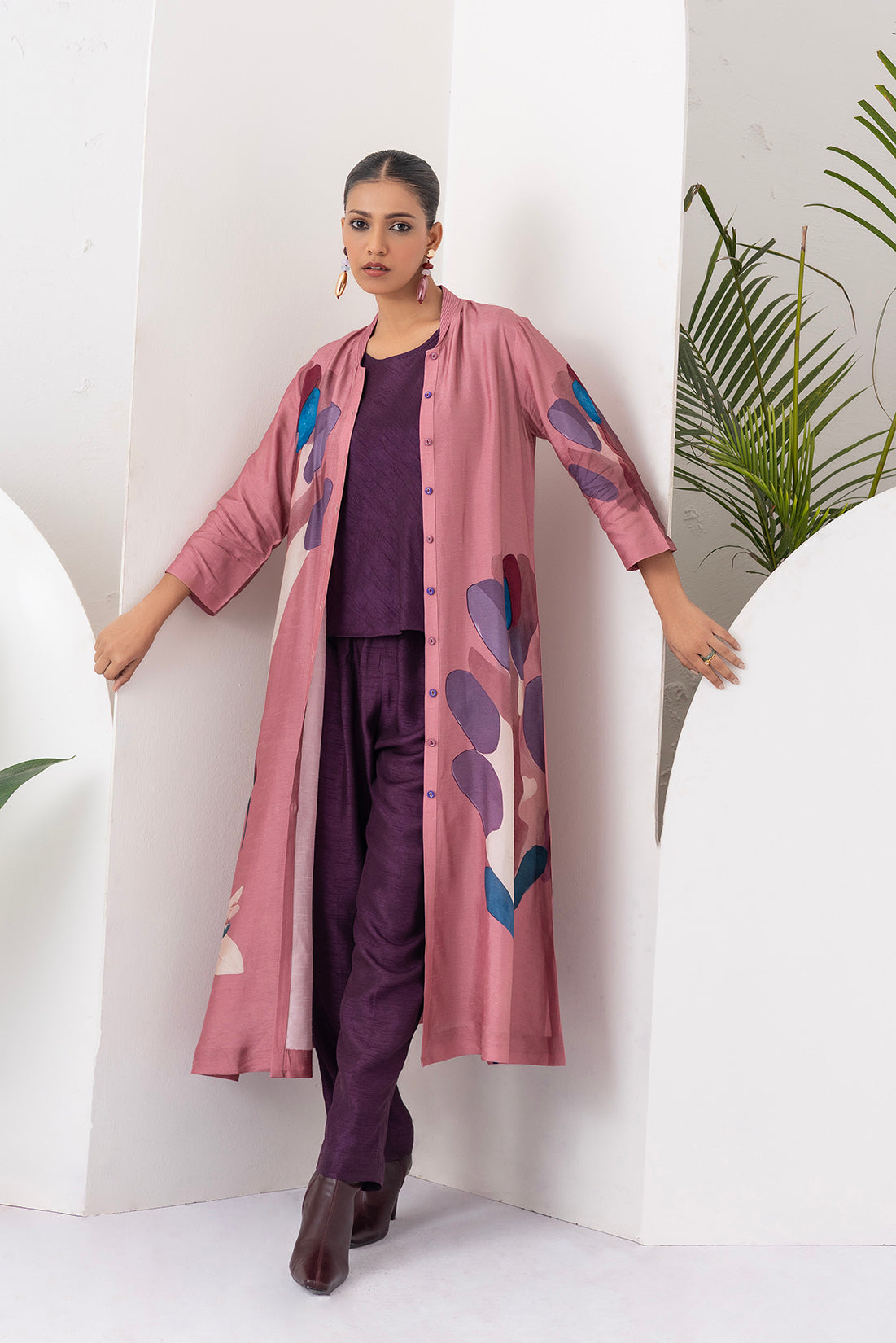 Salmon Pink Viscose Dupion Printed Dress  (1 PC)