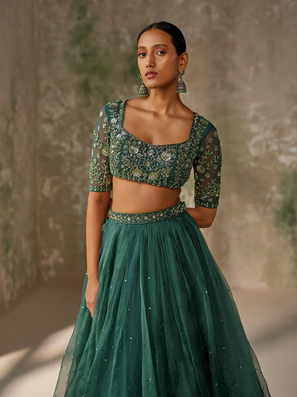 SURREAL GREEN SILK ORGANZA LEHENGA SET