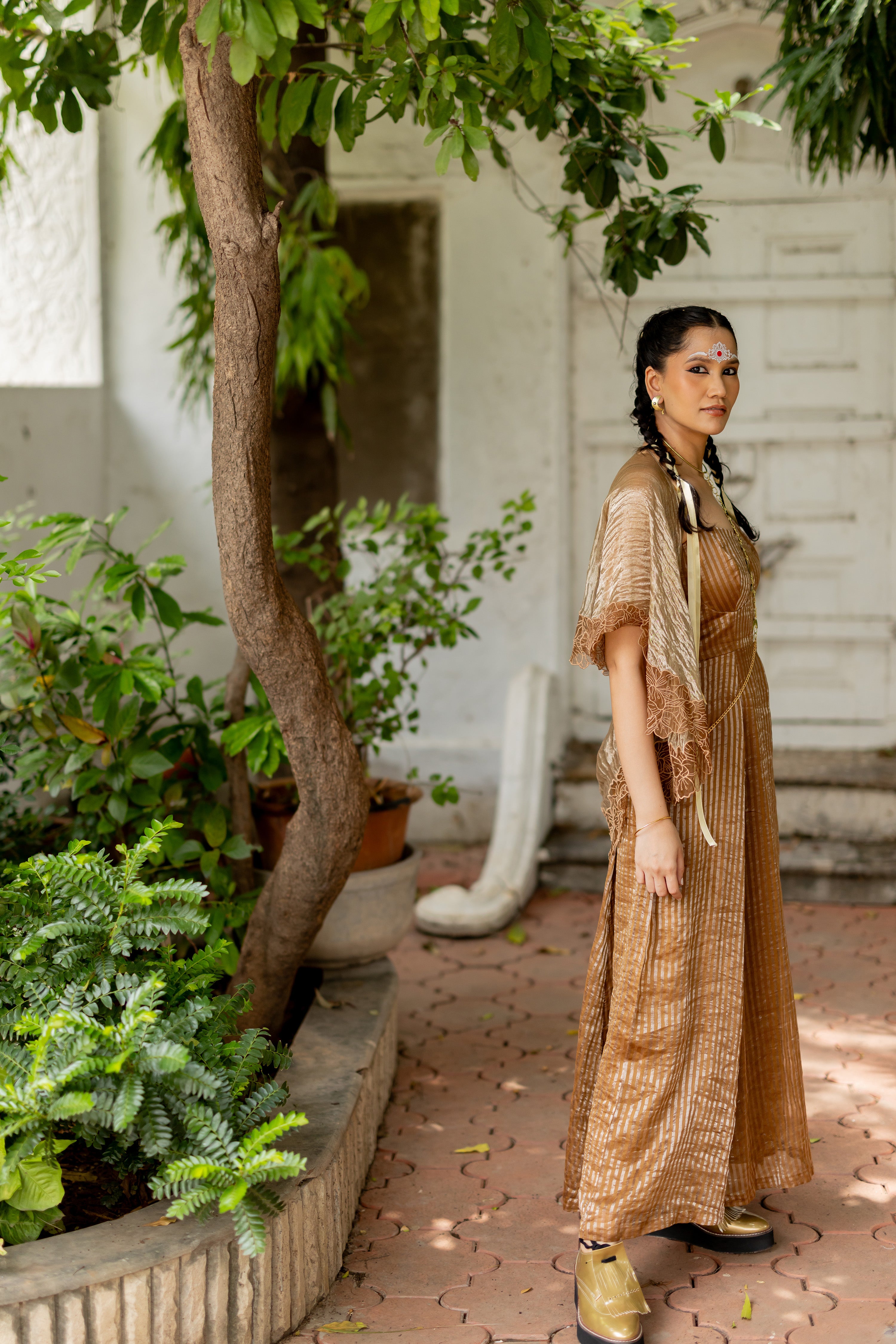 BROWN OVERLAY WITH STRIPE DRESS (Ritvi)