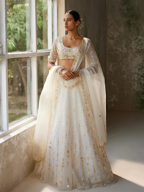FREESIA IVORY SILK ORGANZA LEHENGA SET
