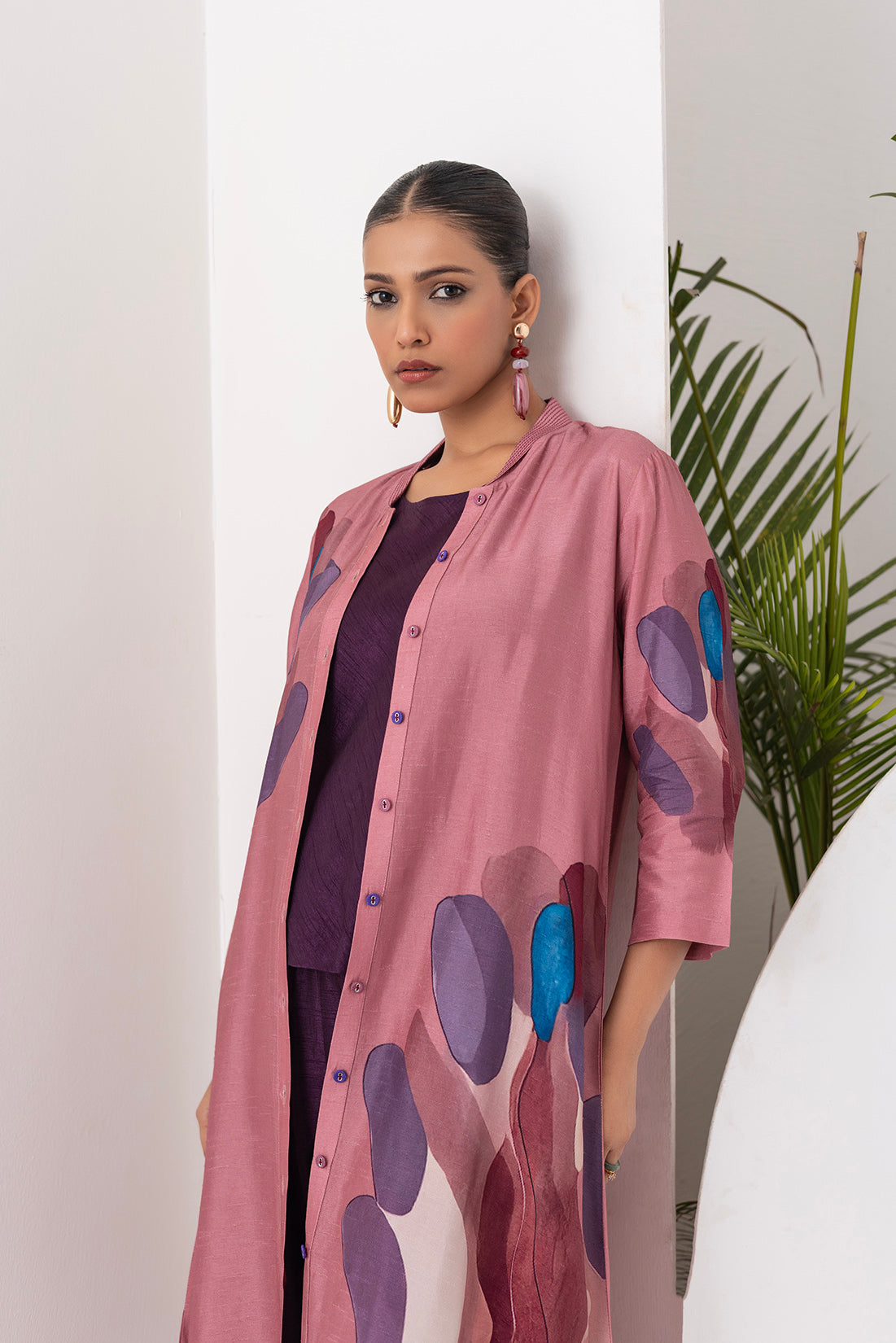 Salmon Pink Viscose Dupion Printed Dress  (1 PC)