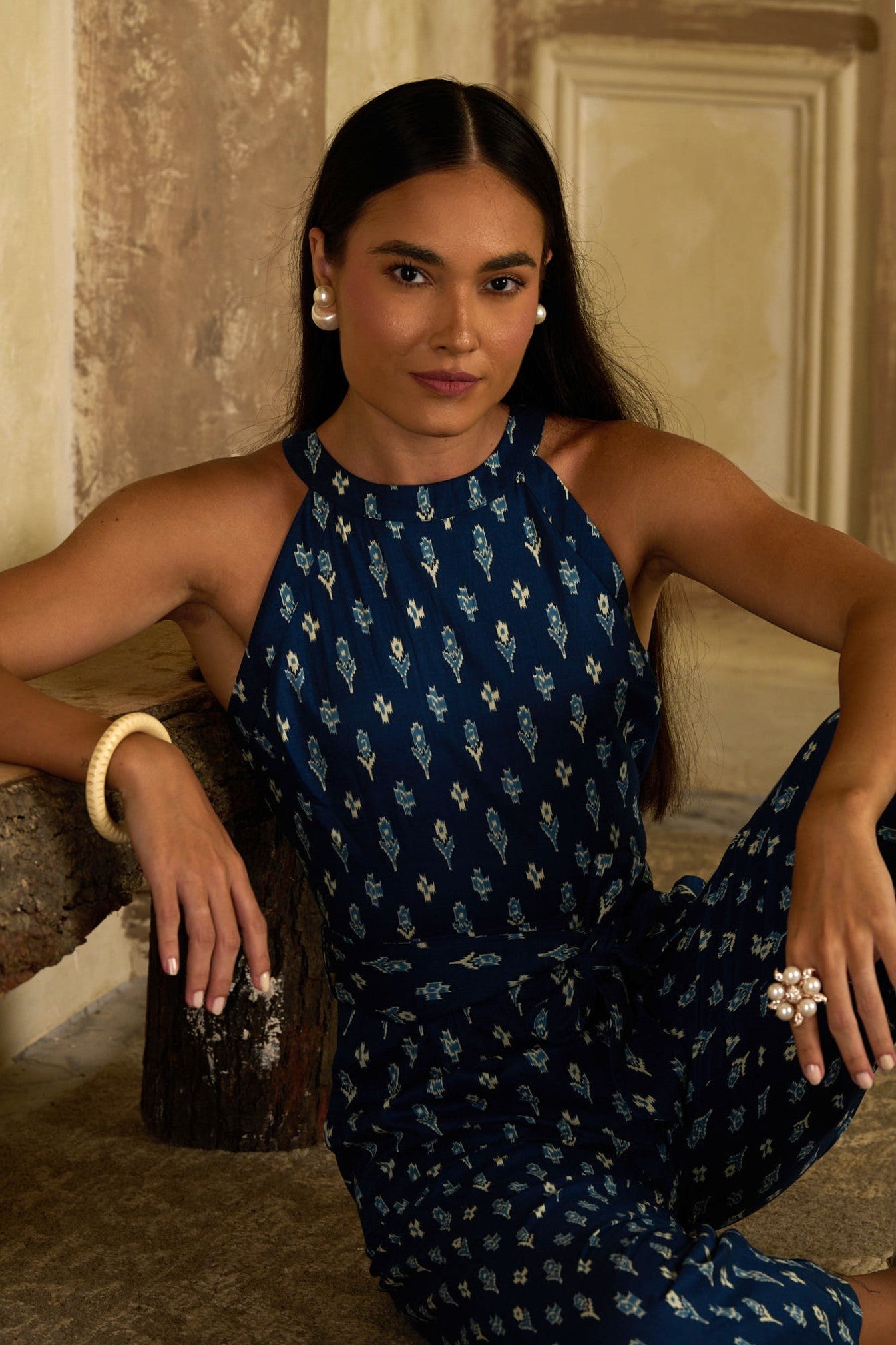 Ikat Indigo Halter Jumpsuit