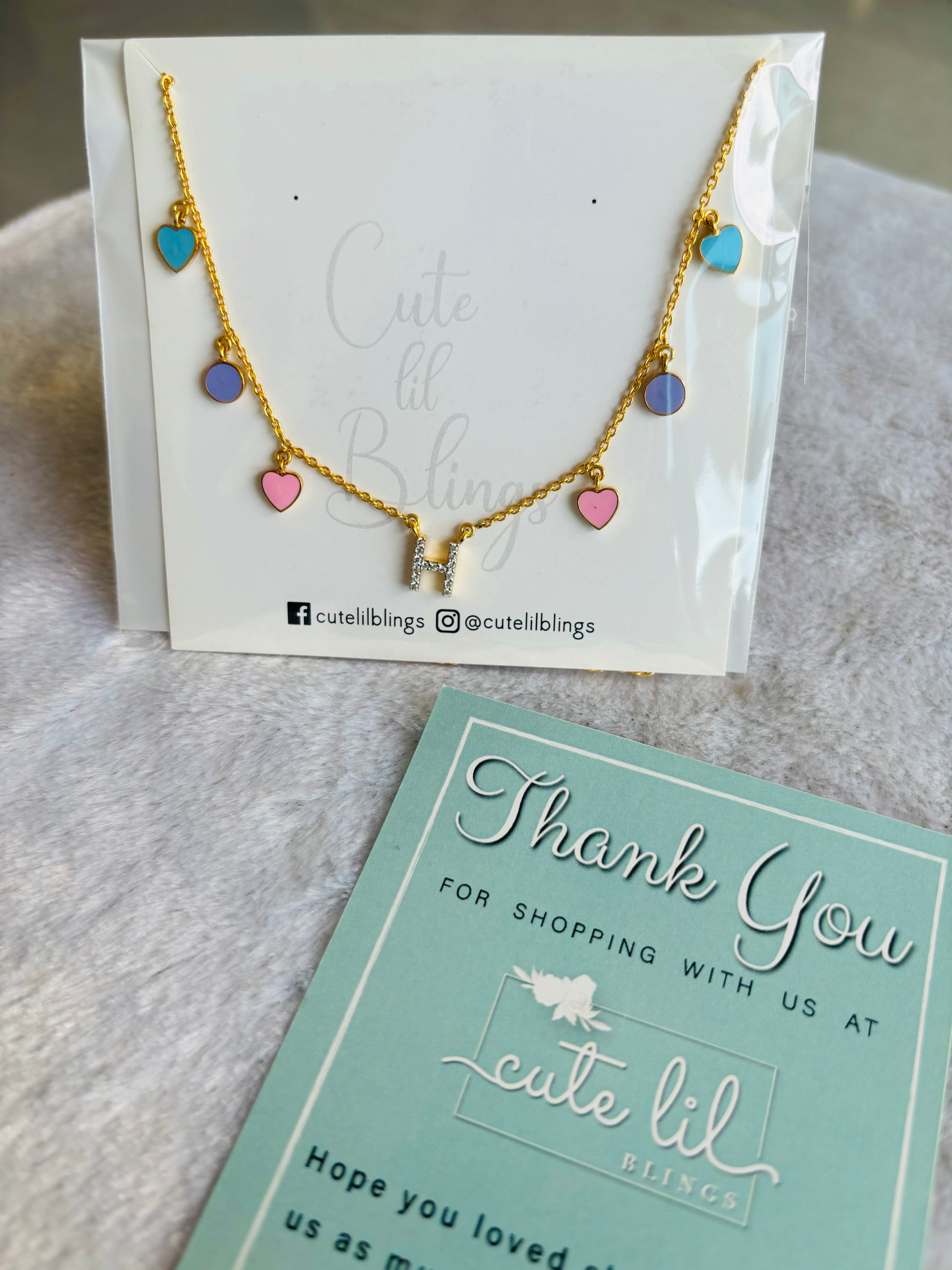 Initial Necklace with Hearts