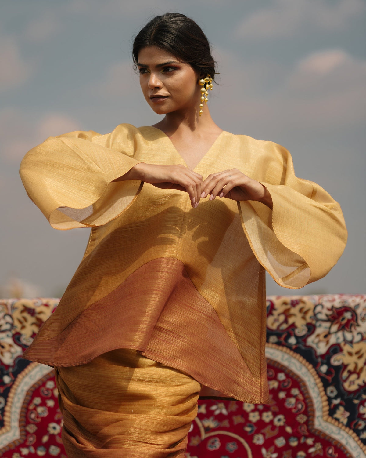 Flared Sleeve top - Marigold & Amber