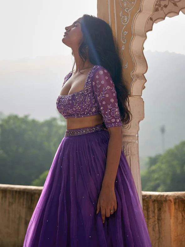 Salvia Purple Silk Organza Lehenga Set
