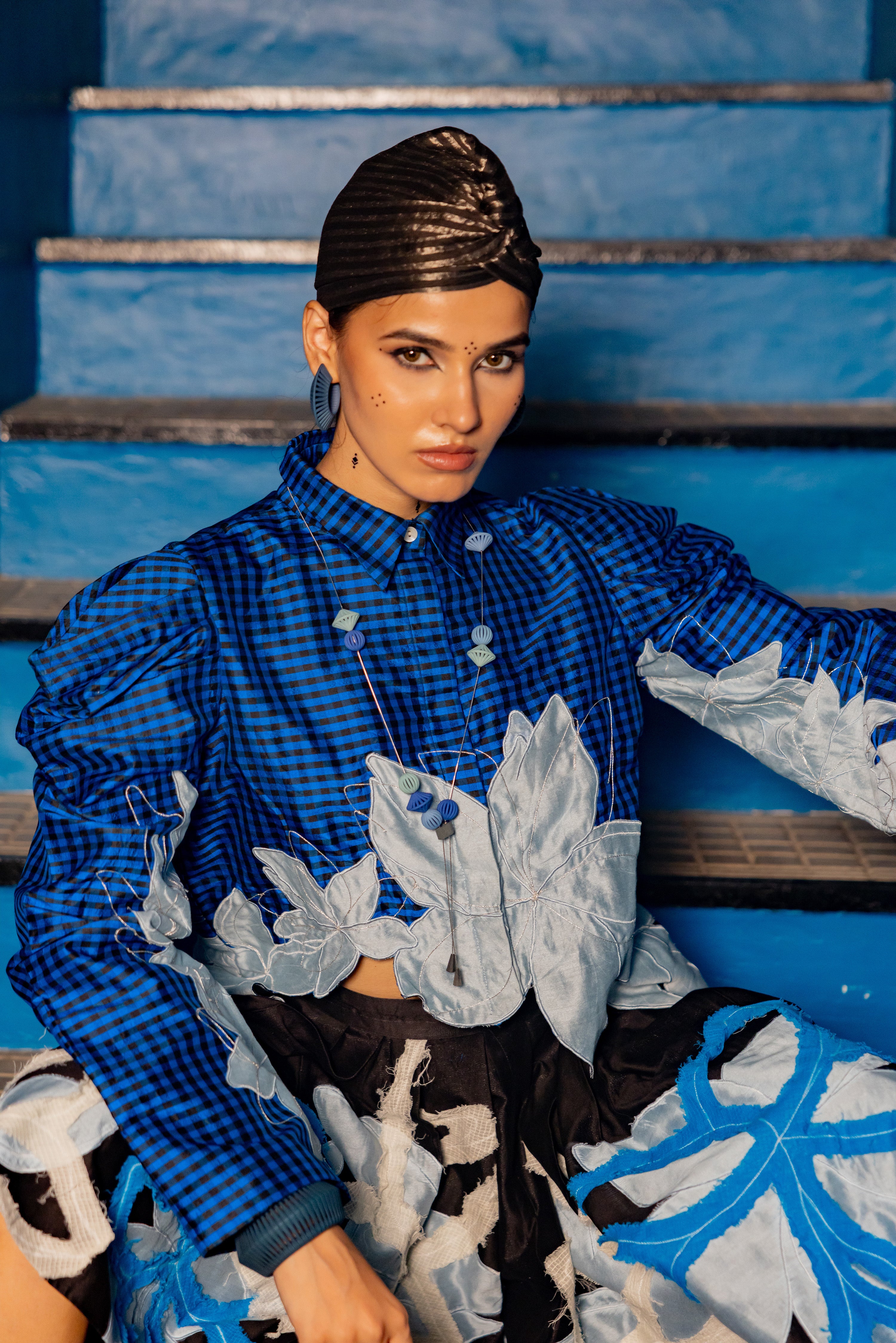 BLUE SHIRT WITH BLACK SKIRT (Kathy)