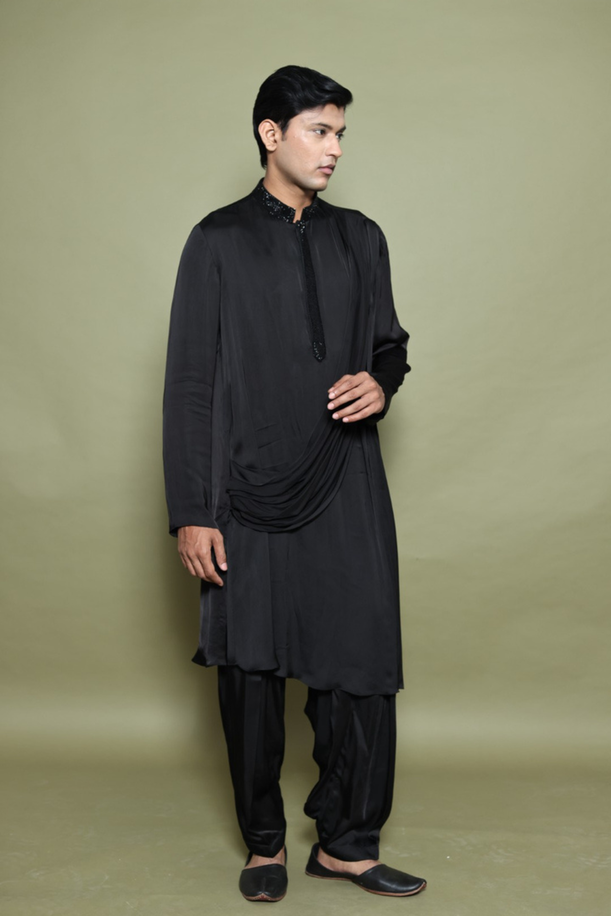 BLACK DRAPED KURTA WITH  SALWAR