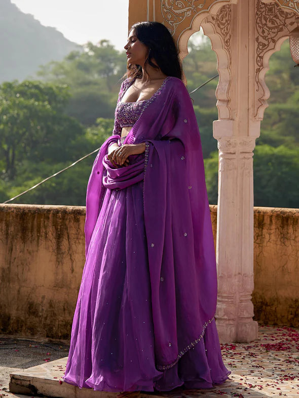 Salvia Purple Silk Organza Lehenga Set