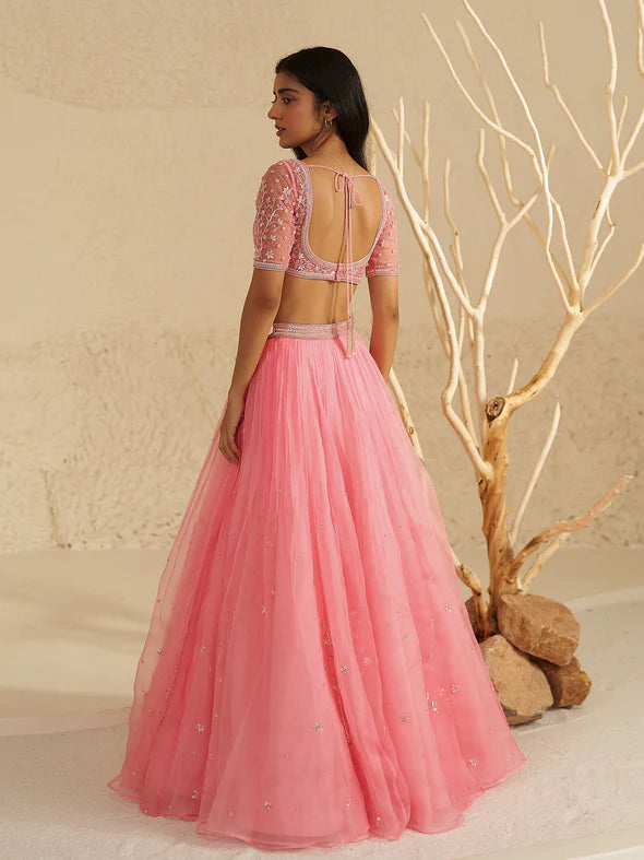 Camellia Pink Organza Lehenga Set
