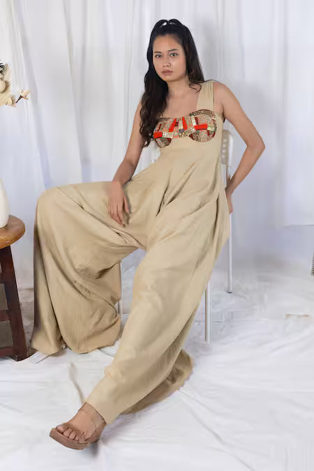 Beige jumpsuit with jacket