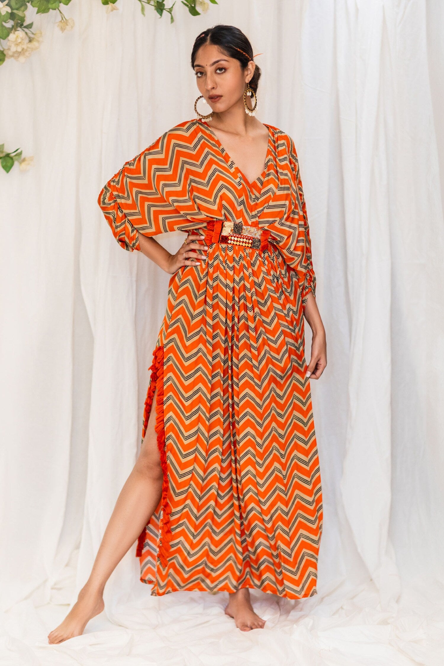 Orange chevron printed Kaftan
