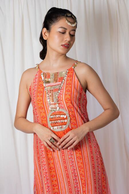 Orange printed gown