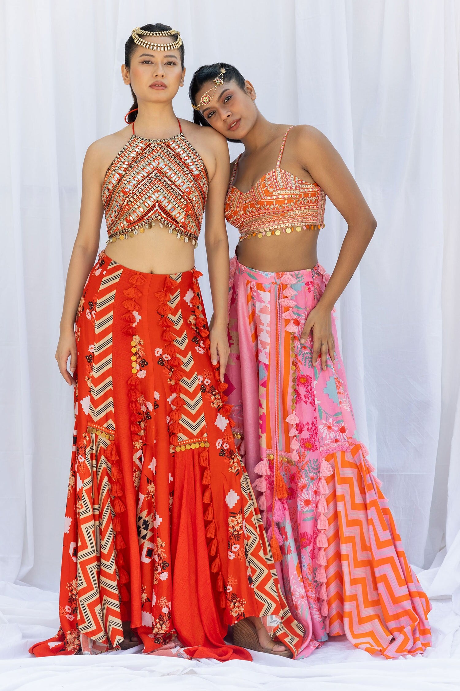 Sunburnt patchwork skirt with embroidered choli