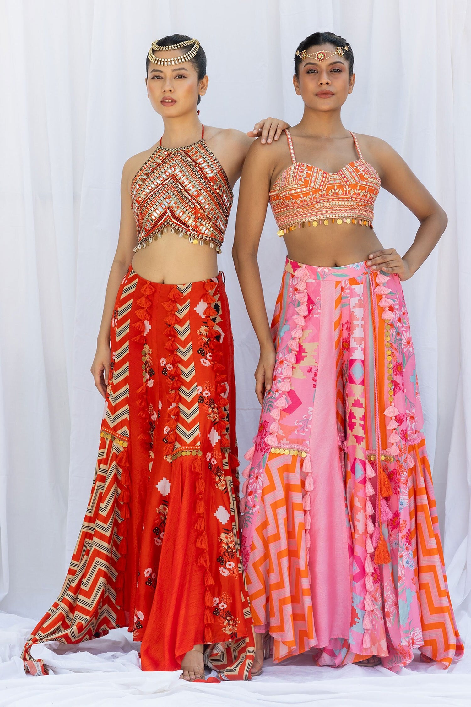Sunburnt patchwork skirt with embroidered choli