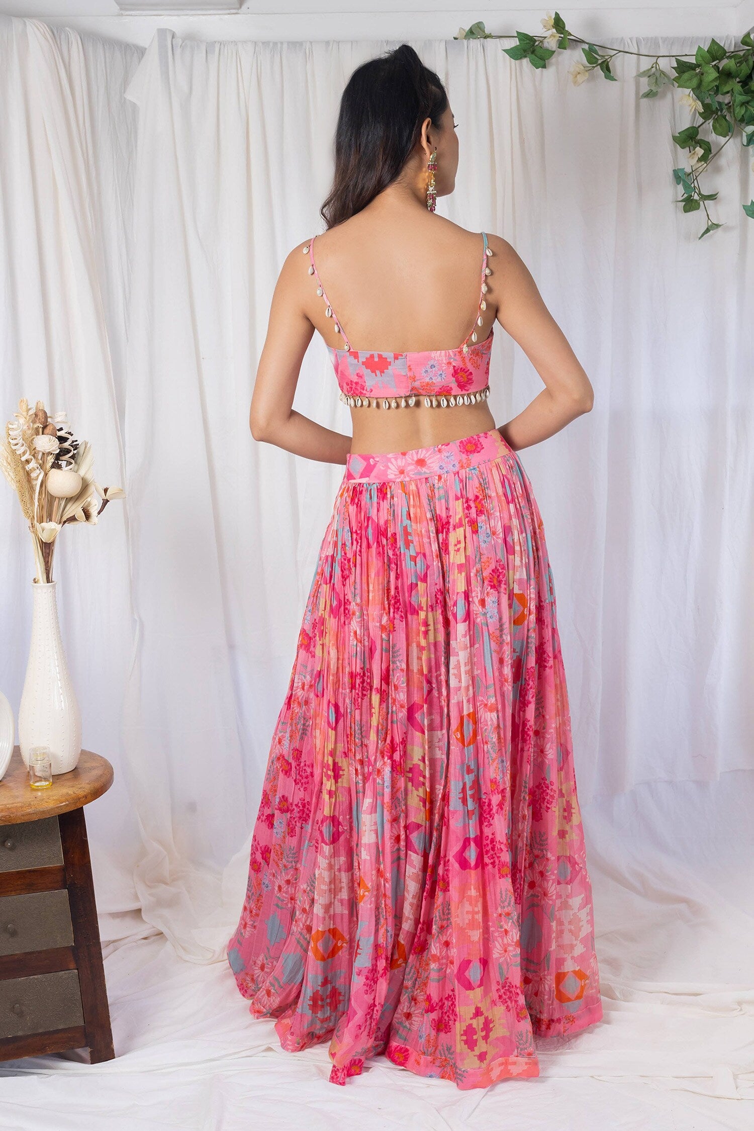 Pink printed lehengas with choli