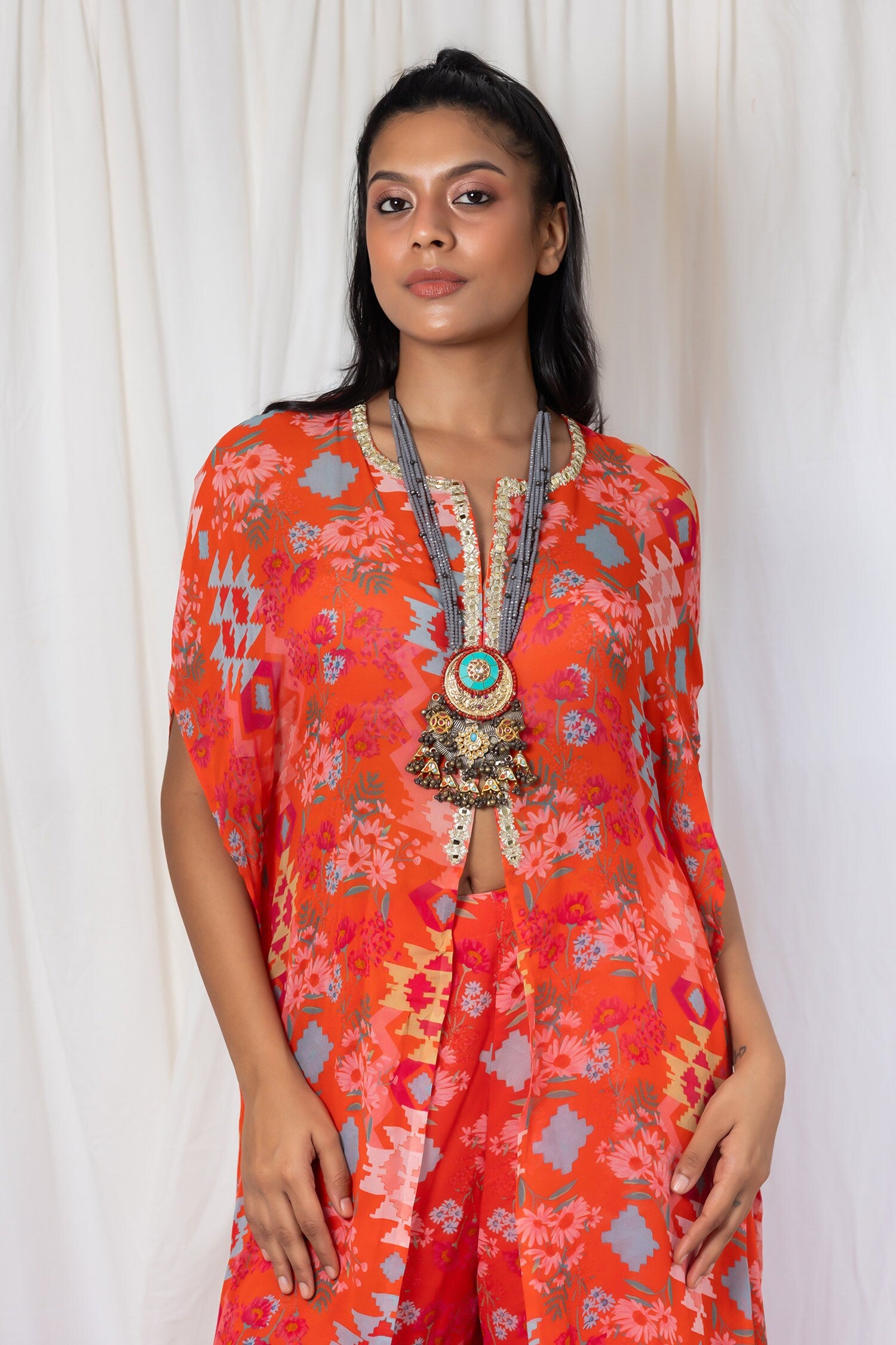 Orange chevron printed Kaftan