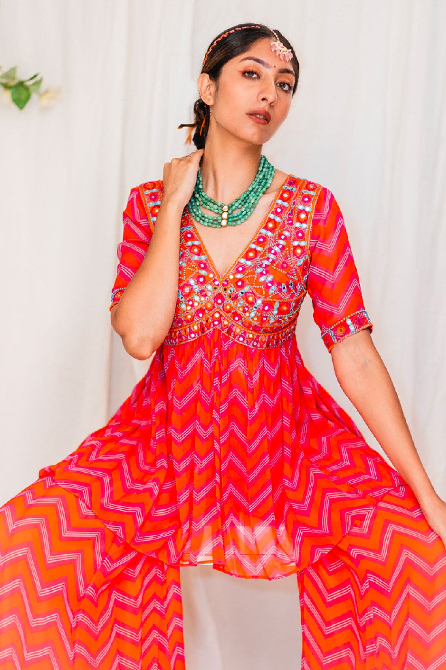 Coral Chevron Georgette Palazzo Set