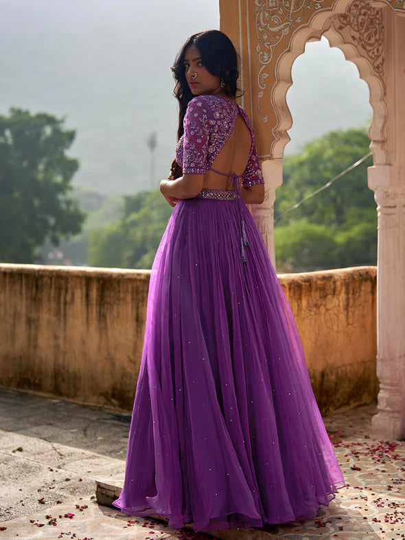 Salvia Purple Silk Organza Lehenga Set