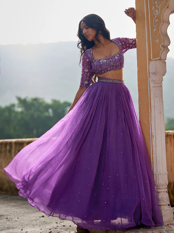 Salvia Purple Silk Organza Lehenga Set