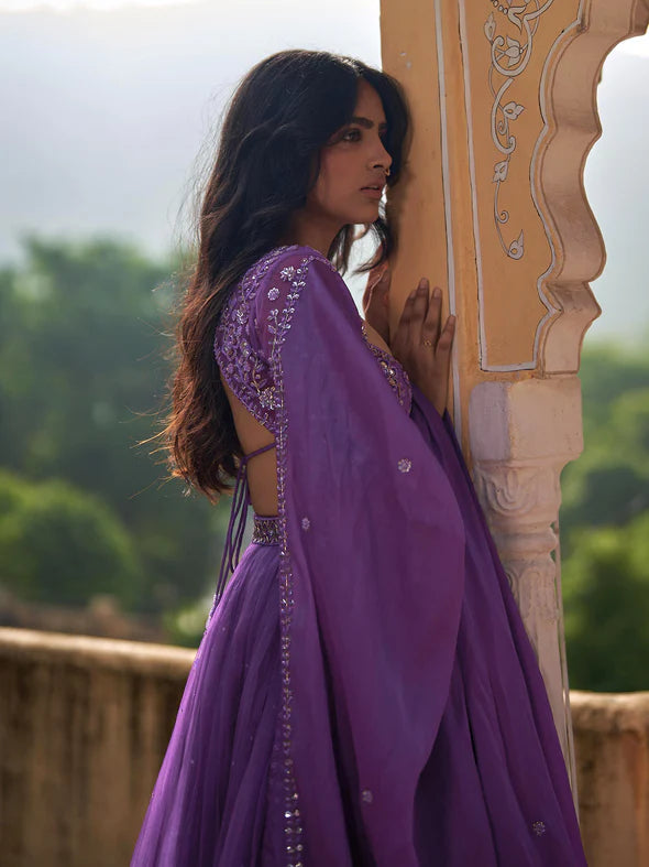 Salvia Purple Silk Organza Lehenga Set