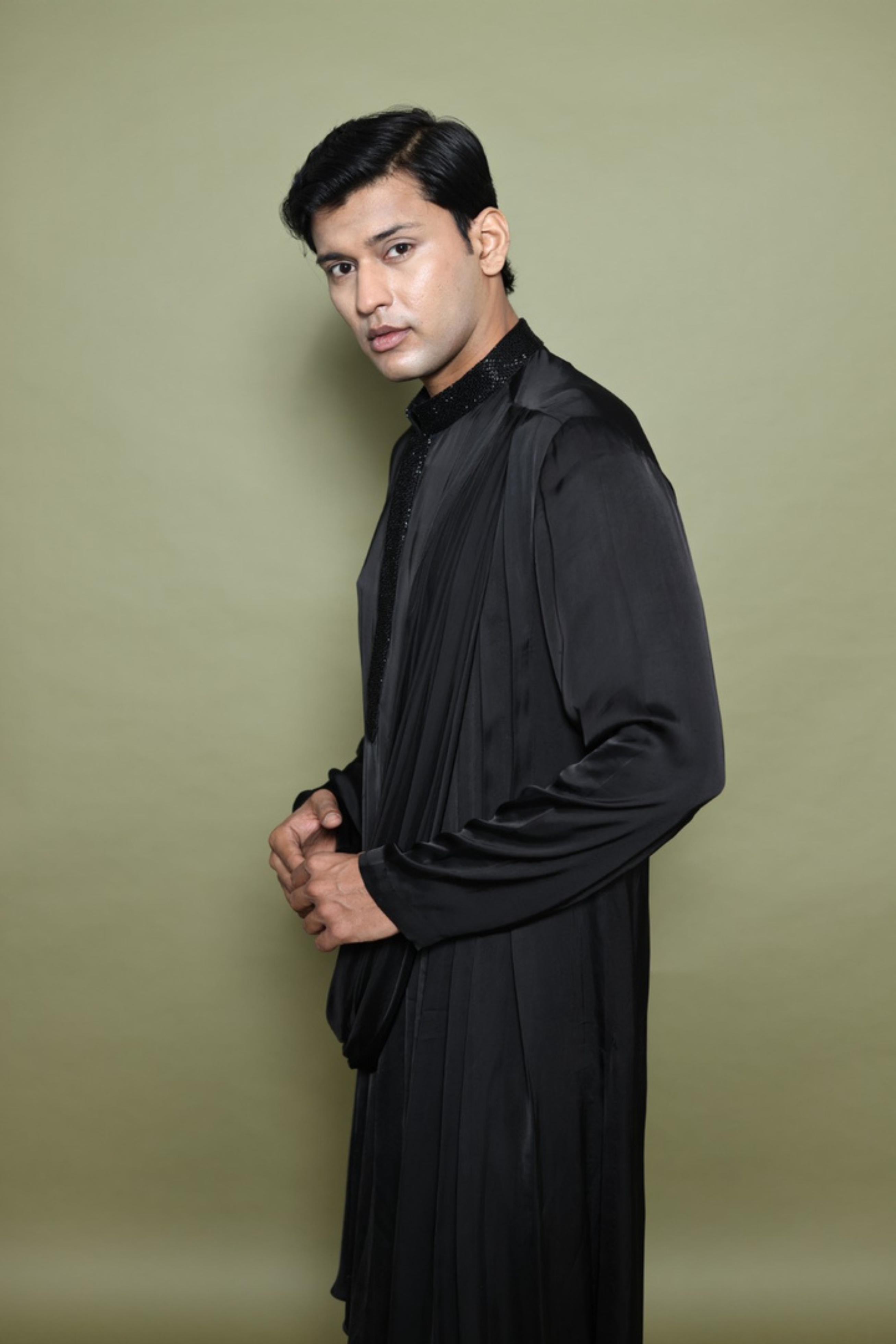 BLACK DRAPED KURTA WITH  SALWAR
