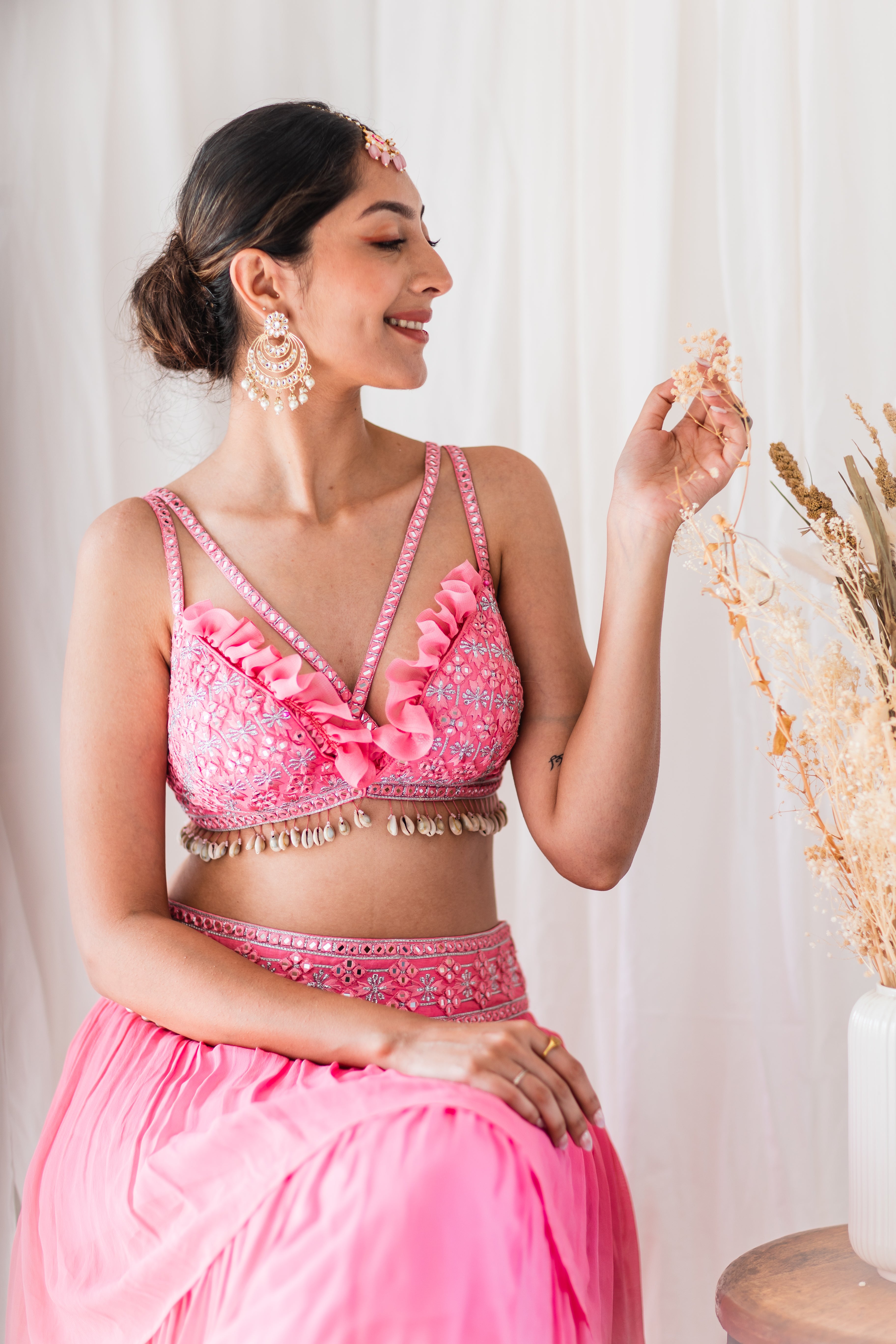Pink drape high slit Skirt