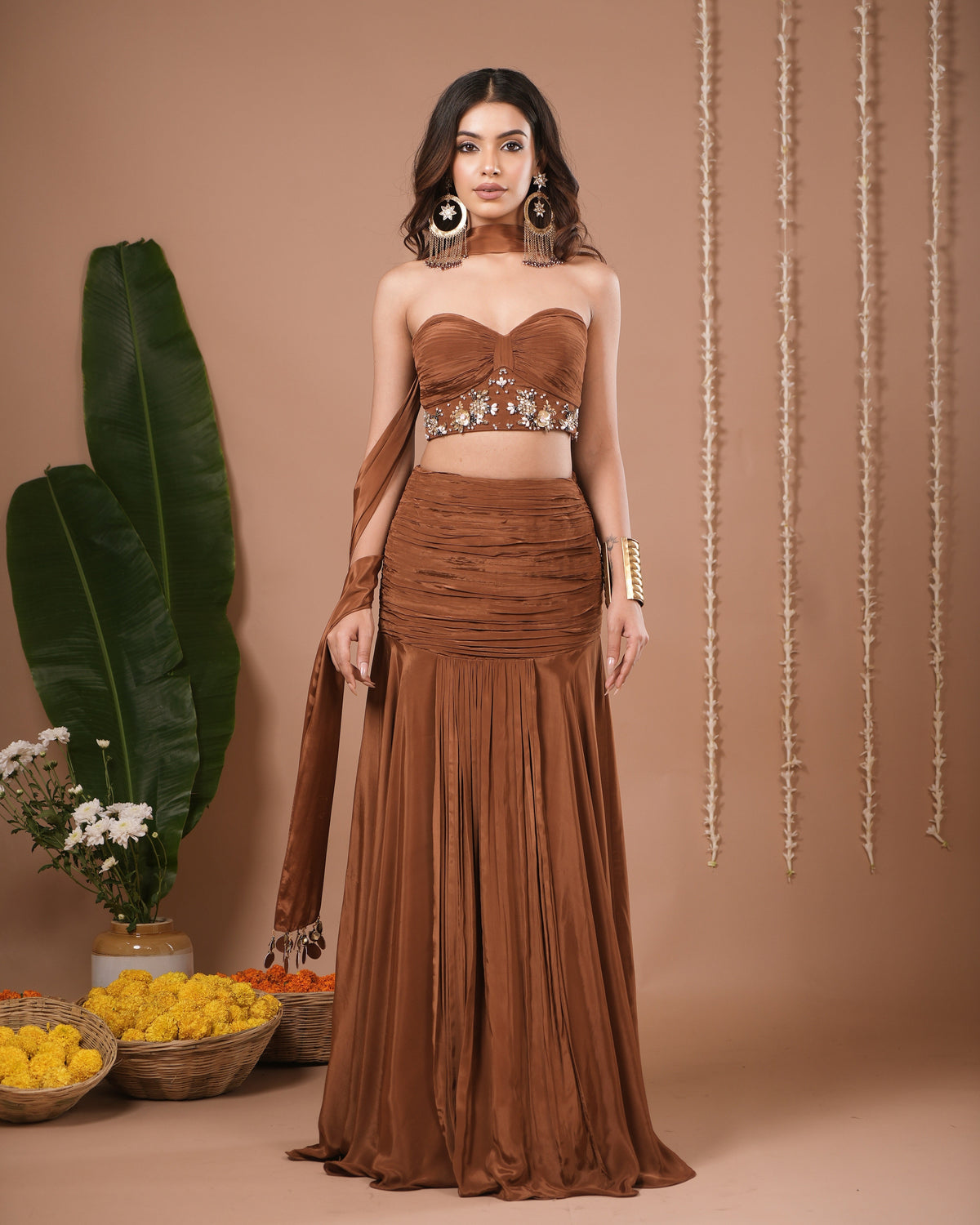 Brown Corset Indo Skirt Dress (Set of 3)