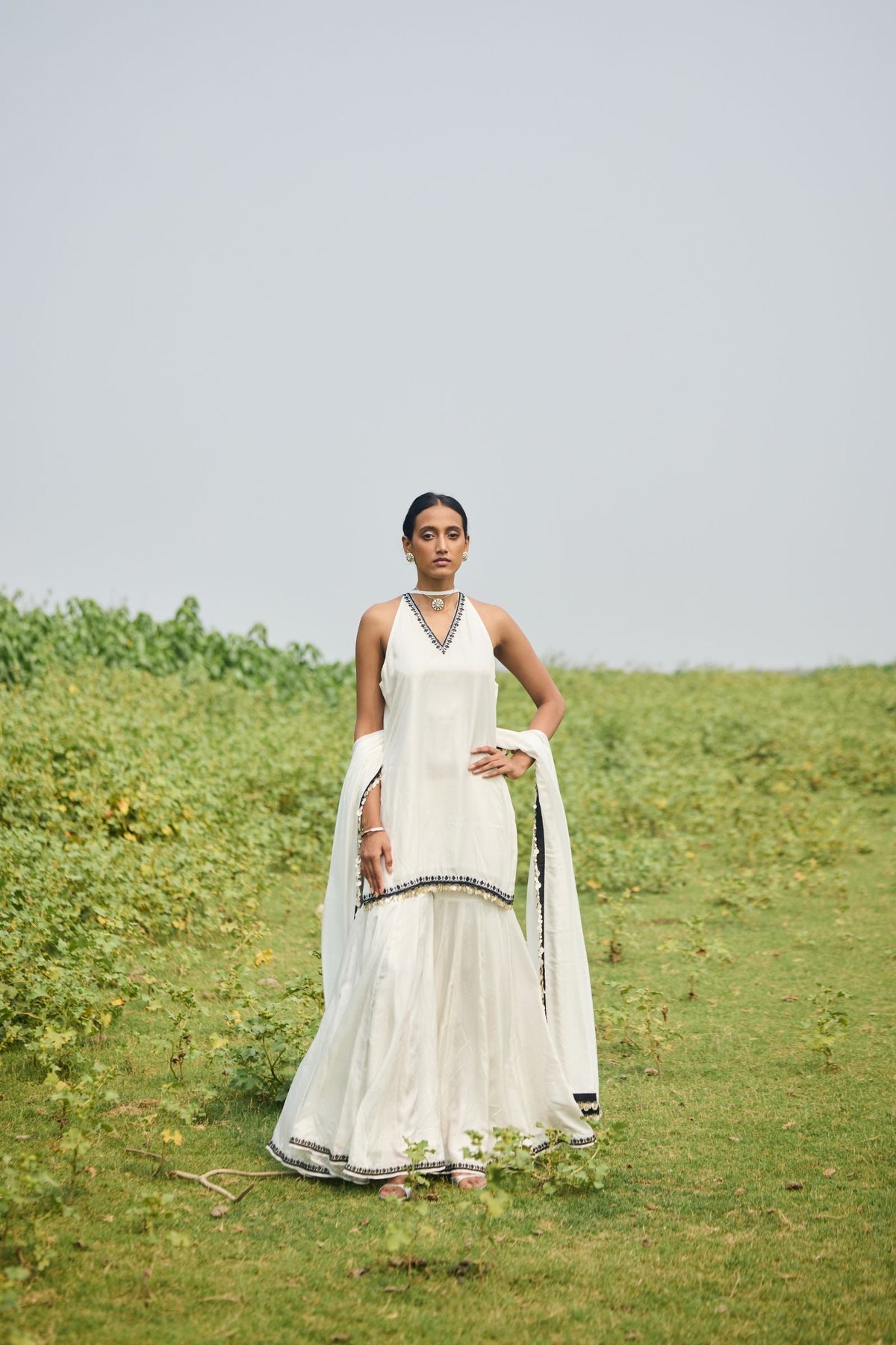 GHARARA PAIRED WITH SHORT KURTA AND DUPATTA