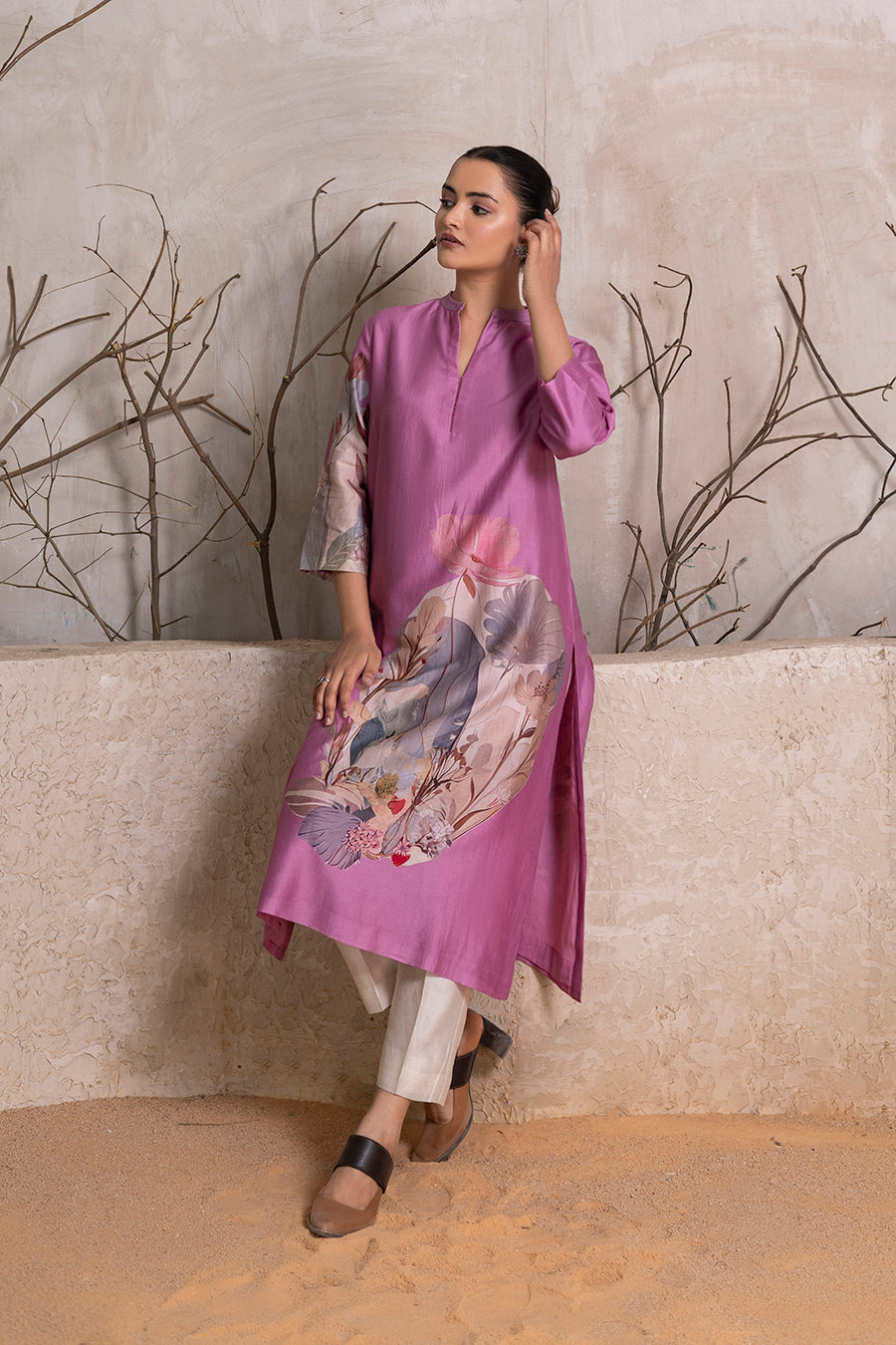 Lavender Silk Chanderi Printed Tunic (1 PC)