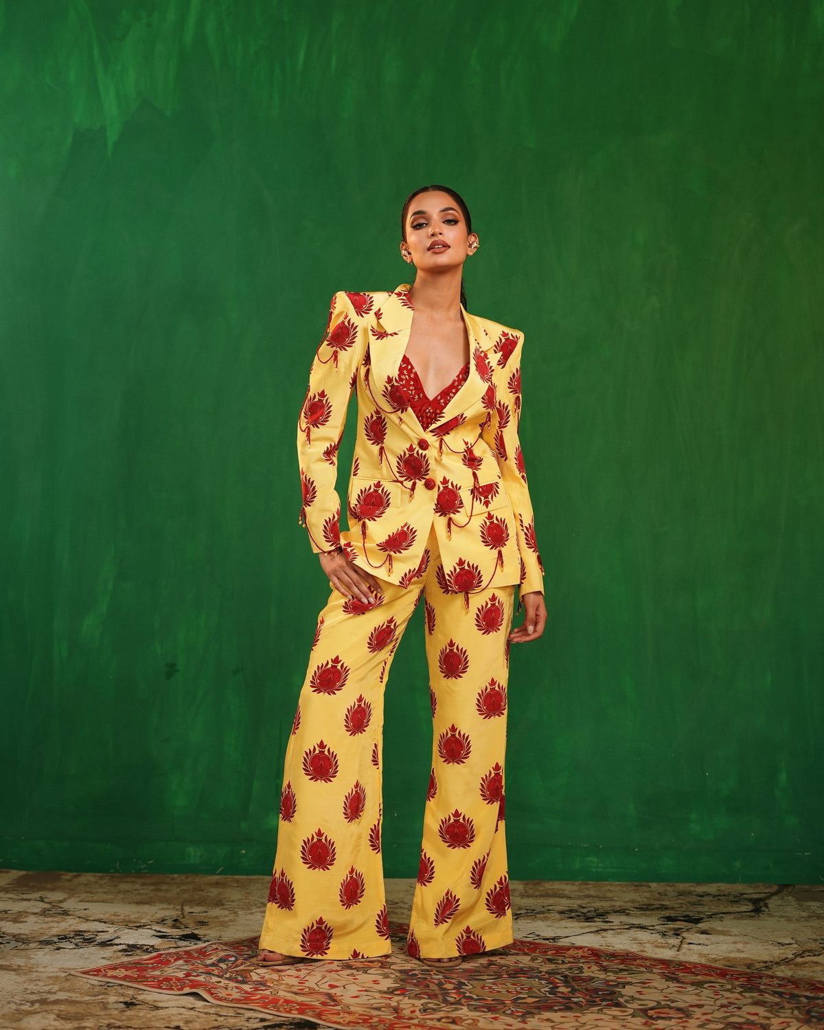 Pomegranate Printed Pant Suit Set (Set of 3)