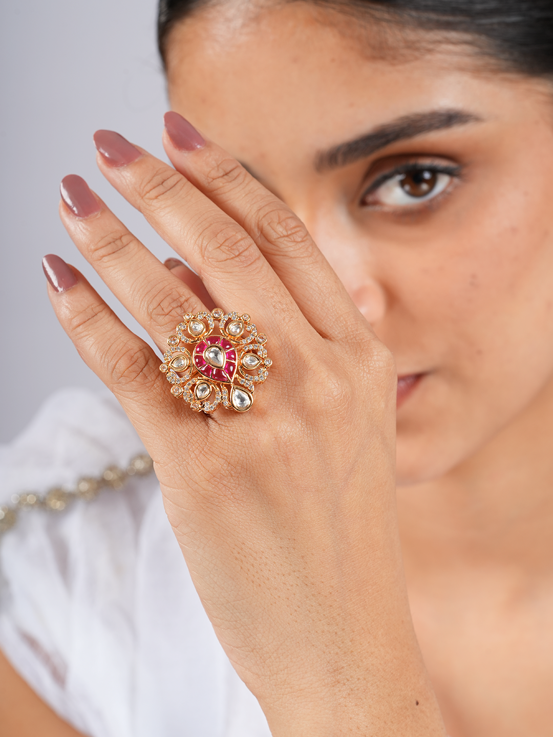 Imperial Kundan Drop Ring