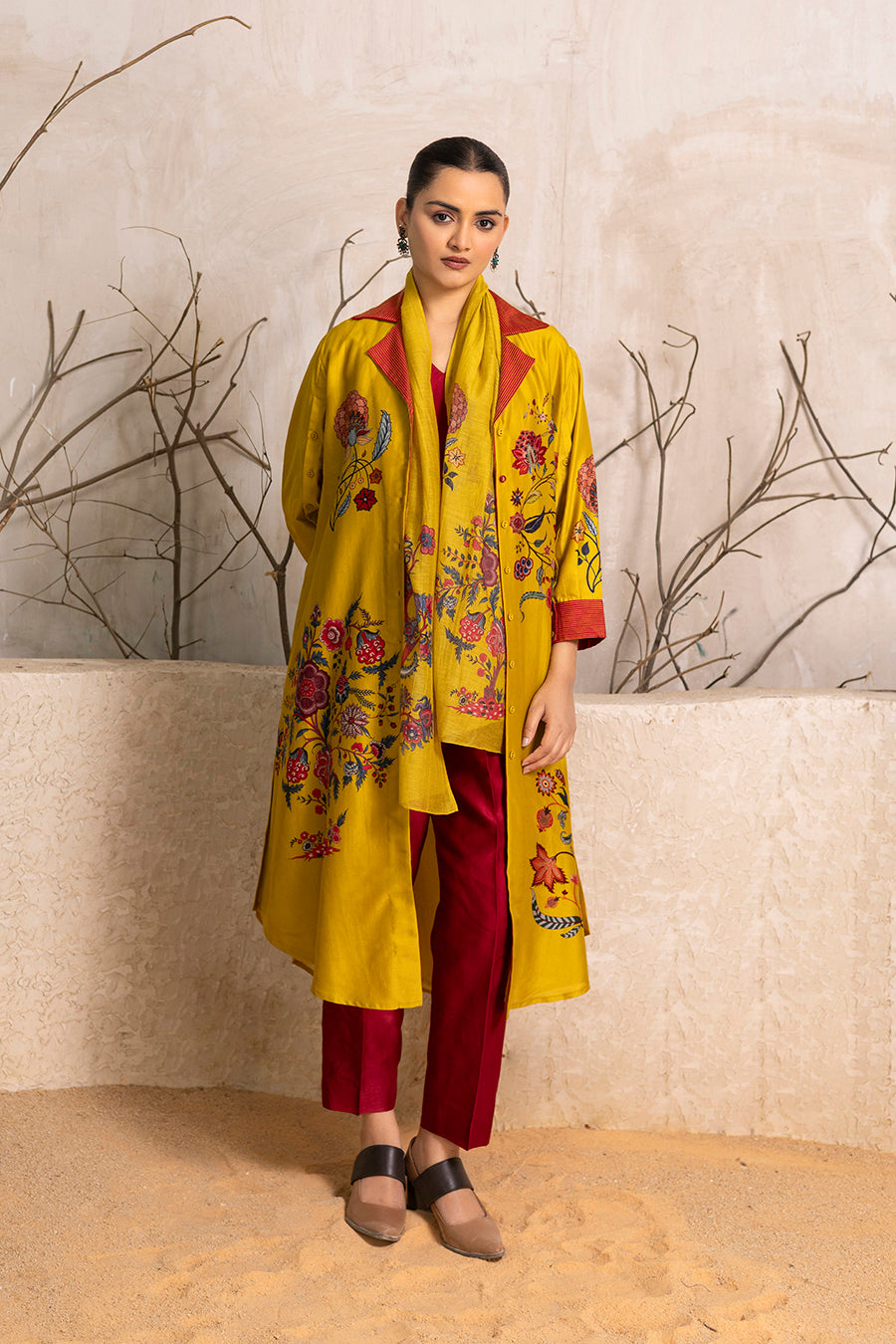 Yellow Silk Chanderi Chintz Printed Stole (1 PC)